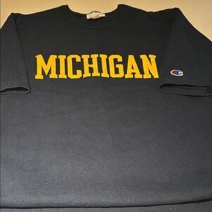 Champion Navy Crewneck Sweatshirt with Yellow MICHIGAN Logo